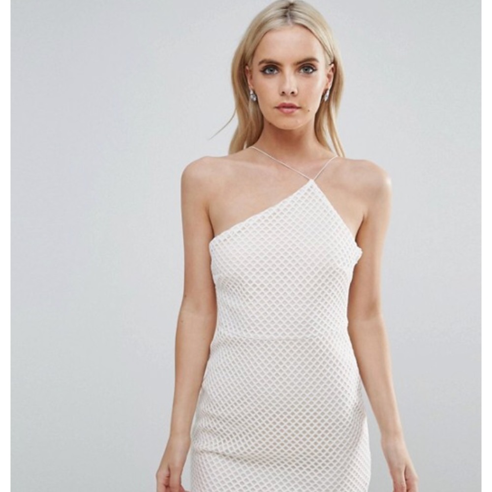 ASOS petite Geo Mesh Asymmetric Bodycon Dress